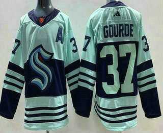 Mens Seattle Kraken #37 Yanni Gourde Light Green 2022 Reverse Retro Authentic Jersey